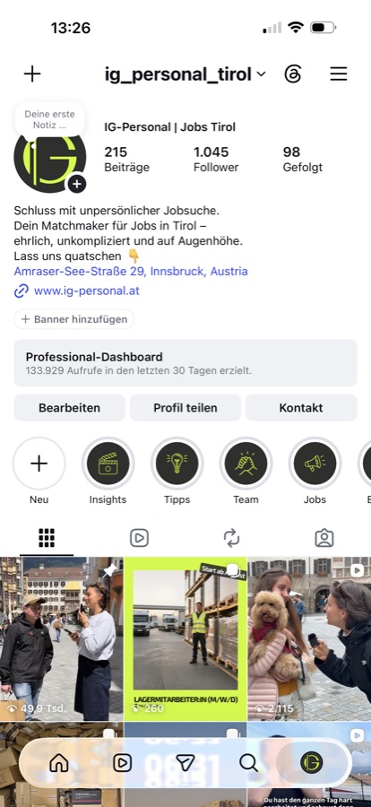 Instagram-Profil IG Personal Tirol